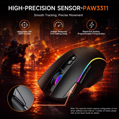Tri-Mode RGB Wireless Wired Gaming Mouse